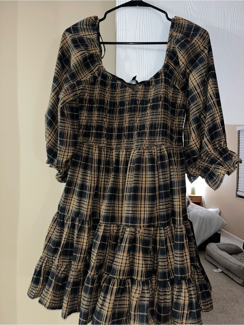 Lulus NWT Black and Brown Plaid Patterned Dress - Picture 2 of 3